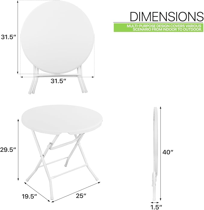 Magshion 31" Round Folding Table White Foldable Plastic Card Outdoor Utility Tables for Picnic Party Dining, 10 Pack