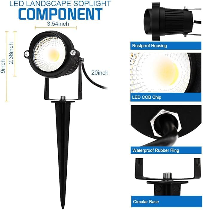 Landscape Lights,Low Voltage Led Landscape Lighting, 12V AC/DC Waterproof Landscape Spotlights Outdoor Flag Spot Light with Wire Connectors for Tree Flag Spotlight 5000K White Lawn 12Pack