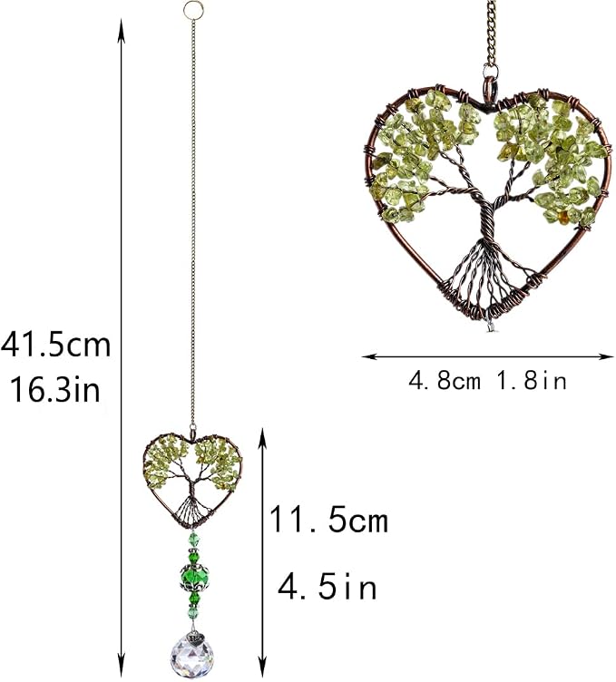 Green Tree of Life Crystal Suncatcher Car Rear View Mirror Charm Decor | Crystal Tree of Life Suncatcher Rainbow Maker Feng Shui Pendant for Car Rear View Mirror Window Garden Home Office Decor