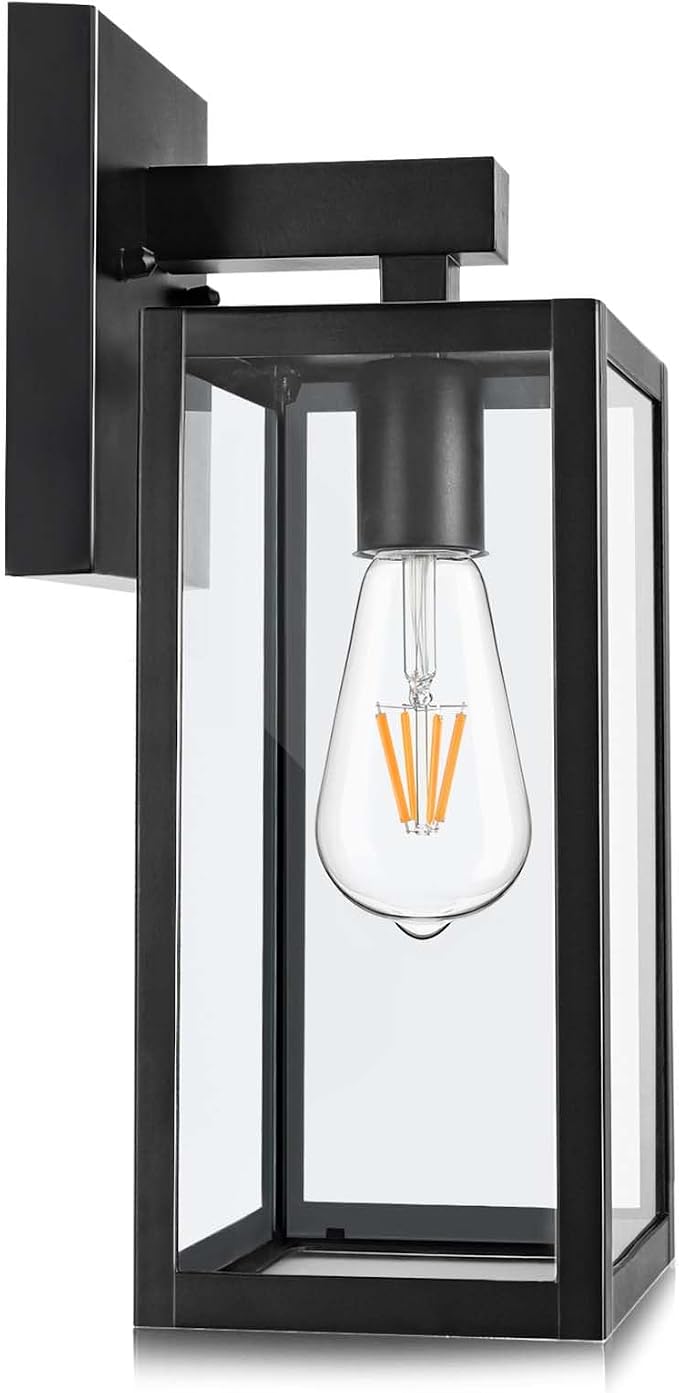 MAXvolador Outdoor Wall Lantern, Exterior Waterproof Wall Sconce Light Fixture, Black Anti-Rust Mount Light with Clear Glass, E26 Base Wall Lamp | Porch Wall Sconce Black, Anti-Rust, E26 Socket, Clear Glass, Outside Wall Mount Light, Front Door Lightin...