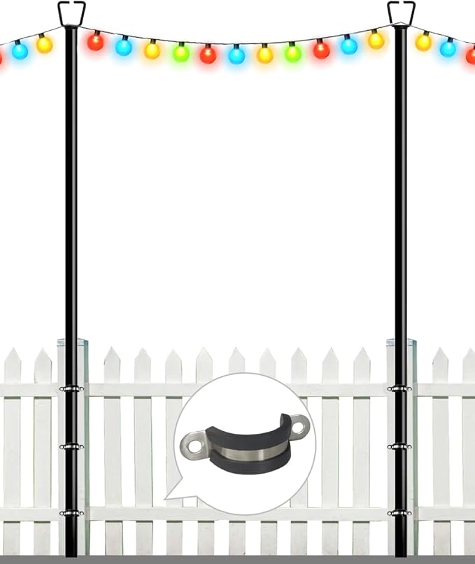 Queension 10FT Deck String Light Poles for Outdoor String Lights for Garden, Backyard, Patio Lighting Stand for Parties, Bistro & Weddings, 2 Pack | for Garden, Backyard, Patio Lighting Stand for Parties, Bistro & Weddings