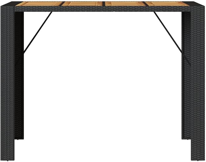 Black Rectangular Garden Bar Table Outdoor Patio Furniture with Synthetic Poly Rattan Top and Steel Frame for Terrace Garden Seating 4 Persons