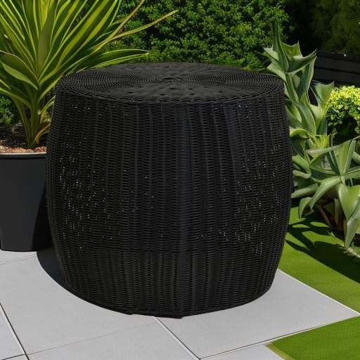 Household Essentials Handwoven Resin Barrel Side Table Storage Container, Black 18” H x 20” Dia.