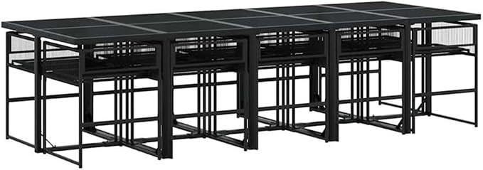 Afuera Living 11-Piece Rattan Garden Dining Set, Black/Cream White, Weather-Resistant PE Rattan, Matte Finish, Includes Table and 10 Chairs with Cushions, Outdoor Patio Furniture for Garden or Terrace