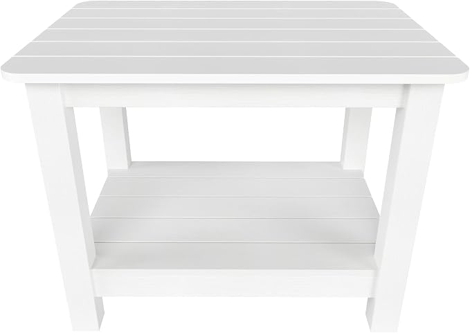 WestinTrends Tuscany Outdoor Side Table, All Weather HIPS 2 Tier Adirondack Small Patio Table with Storage, White