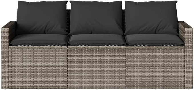 2 Piece Patio Dining Set with Cushions Gray Poly Rattan Outdoor Bistro Table and Chairs for Garden Backyard Deck