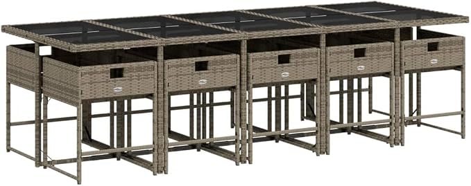 WXGTBKPR 11 Piece Outdoor Dining Set with Cushions, Foldable PE Rattan Chairs, Space-Saving Patio Furniture for Garden, Backyard, 10-Seater