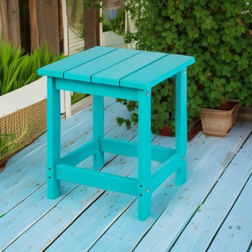 LZRS Patio End Table, Heavy Duty HDPE Outdoor Coffee Table with Wood Texture, Weatherproof Composite Table for Adirondack Chairs, Deck, Pool, Indoor/Outdoor, No Peeling or Cracking(Turquoise)