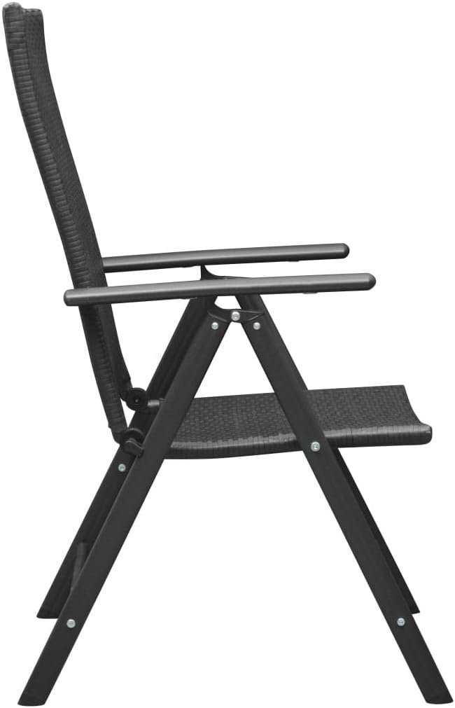 5-Piece Outdoor Dining Set with Black PE Rattan, Metal Frame, and Reclining Chairs for Patio
