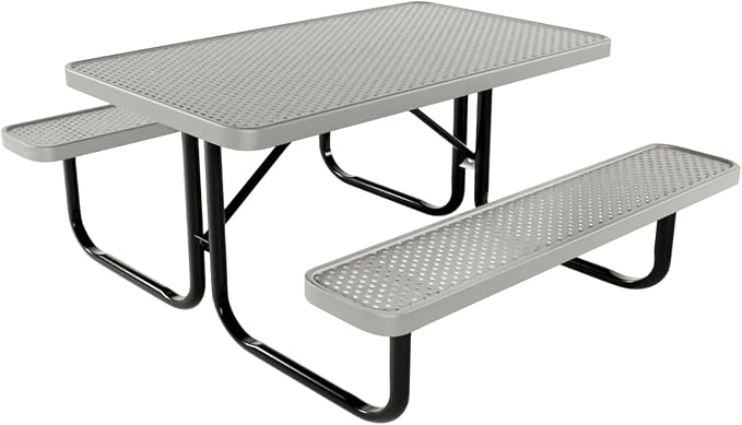 COATEDOUTDOORFURNITURE Heavy-Duty Portable Outdoor Kids Table, Punched Steel Kids Picnic Table, Commercial-Grade Picnic Table, Made in America (4ft Rectangular, Childrens, Textured Grey)