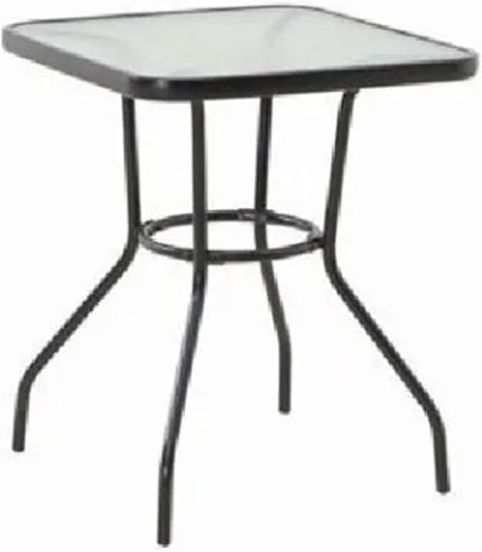 Four Seasons Courtyard Sunny Isles 24 Inch Outdoor Patio Bistro Dining Table Backyard Squared Furniture with Tempered Glass Tabletop, Black