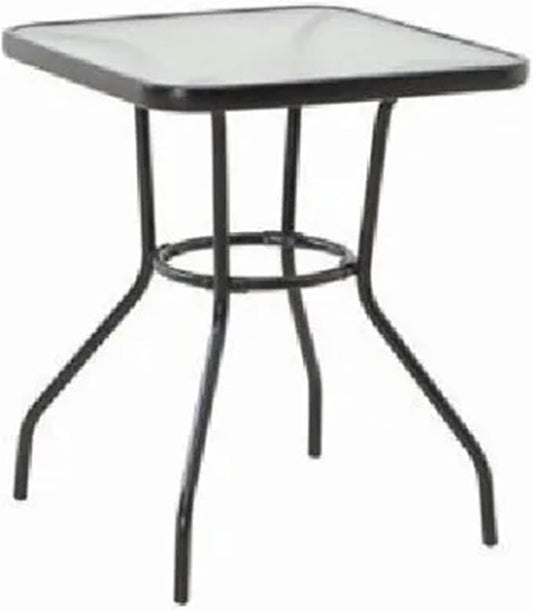 Four Seasons Courtyard Sunny Isles 24 Inch Outdoor Patio Bistro Dining Table Backyard Squared Furniture with Tempered Glass Tabletop, Black