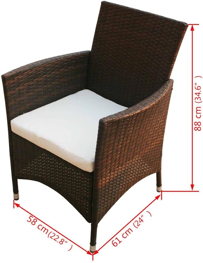 9 Piece Patio Dining Set with Cushions Poly Rattan Brown Outdoor Table and 8 Chairs Glass Top Aluminum Frame Weatherproof for Garden Deck Backyard Entertainment