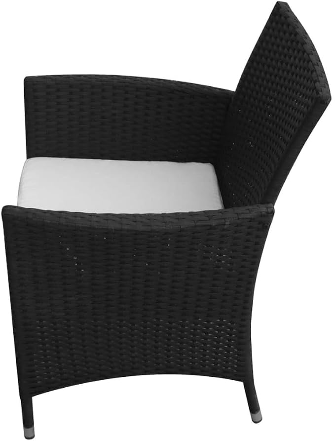 5 Piece Patio Dining Set, Black Poly Rattan Outdoor Furniture Set with 4 Wicker Chairs and Square Glass Top Table for Garden and Backyard, Includes 4 Removable Cushions