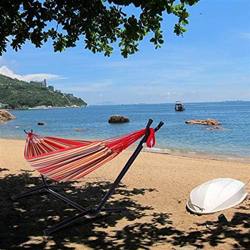 Hammock Set (Hammock Frame Small Color Bar) Natural Rope (Red Strip)