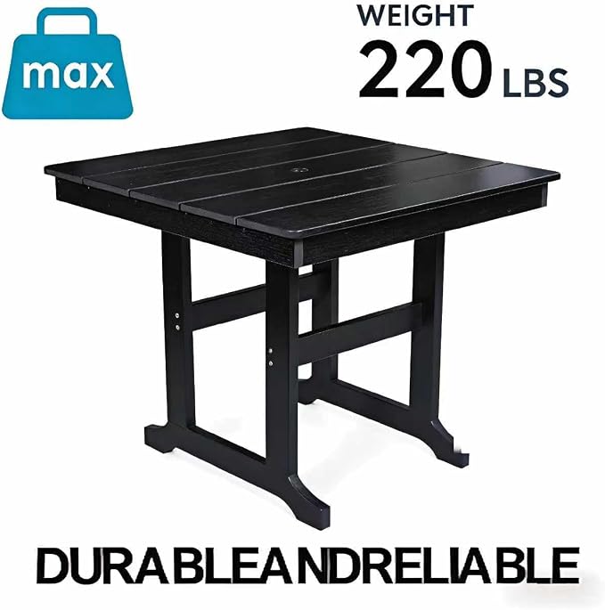 HDPE Patio Dining Table for Backyard BBQ and Pool Parties: Umbrella Hole, Supports 220 lbs, Weather Resistant - 35.43'' Round