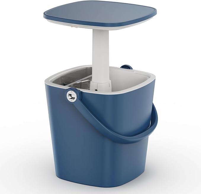 EasyUp Outdoor Cooler Side Table, Portable Ice Cooler Table with Table Top, Outdoor Ice Cool Bar, Lift Top Lid, Durable Handle, Cold Resistance, for Patio, Pool, Camping (Blue)