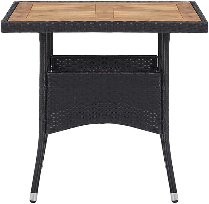 Afuera Living 5-Piece Patio Dining Set, Black Poly Rattan, Acacia Wood & Steel, Includes Rectangular Table & 4 Armchairs, UV/Water Resistant, Ergonomic Curved Backrests, Modern Garden or Terrace
