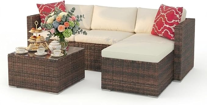 Litake 5 Piece Patio Furniture Sets, Modular Sectional Sofa Set, All-Weather PE Rattan Wicker with Cushions, Conversation Furniture for Backyard, Poolside & Garden
