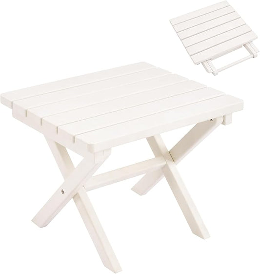 Furnimart 18" Square Foldable Side Table for Outdoor & Camping, Extra-Thick HDPE Weather-Resistant Small Coffee Table, Portable White Outdoor End Table for Balcony Poolside Space Saving(White)