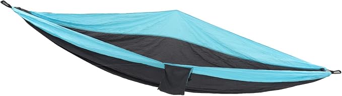 Double Hammock 210T Nylon Camping Swing, Outdoor Indoor Hanging Bed for 2 Person, Lightweight Portable Hammock with Carabiner Steel Buckle for Camping Hiking Backyard (Sky Blue and Dark Grey)