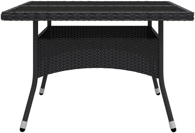Afuera Living Patio Dining Set, Black Poly Rattan with Tempered Glass Tabletop, Matte Finish, Removable Cushion Covers, Spacious 9-Person Seating, Weather-Resistant Outdoor Furniture for Garden or