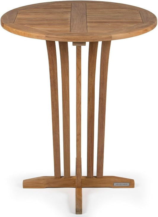 TITAN GREAT OUTDOORS Ash & Ember Acadia Grade A Teak 35" Round Bar Table, Indoor Outdoor Patio Bar Furniture, Weather Resistant Solid Wood for Garden, Backyard, Patio, Tightly Spaced Slats