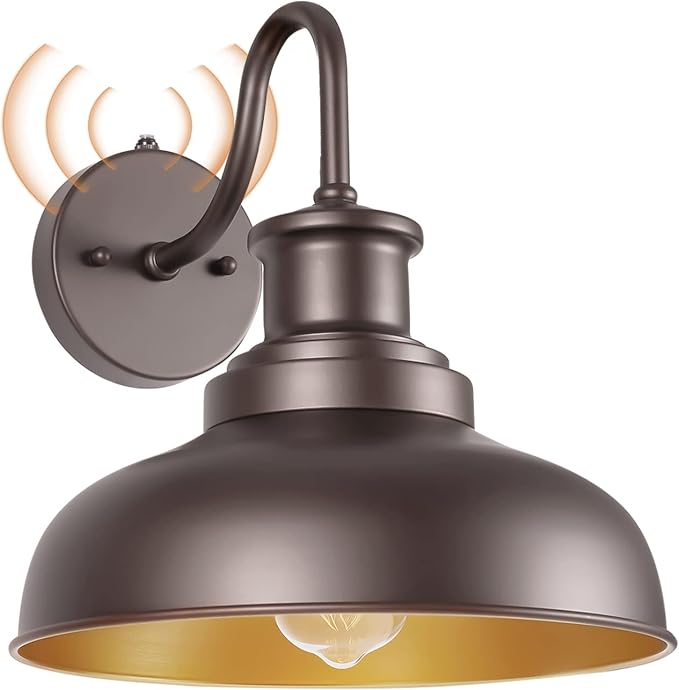 Dusk to Dawn Outdoor Barn Light Outdoor Wall Sconce Farmhouse Exterior Wall Mount Lights Vintage Outside Lighting Fixture Industrial Bronze Lantern for Porch Garage Shed Patio, 1 Pack