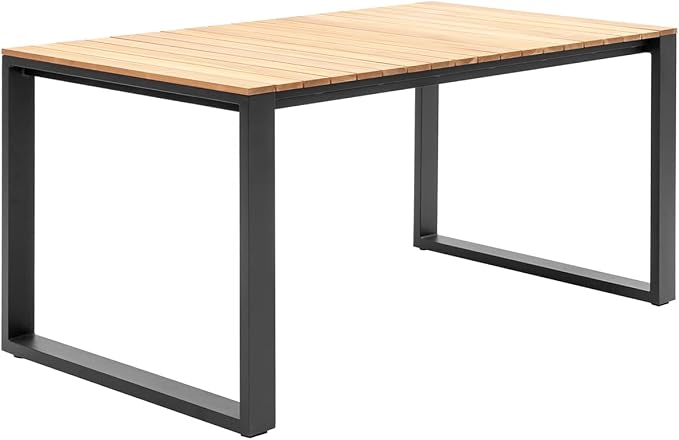 Outdoor Patio Dining Table 63" Rectangular Dining Table Aluminum Frame with Teak Wood Look Outdoor Rectangle Tables for 4-6 Person,Grey Frame