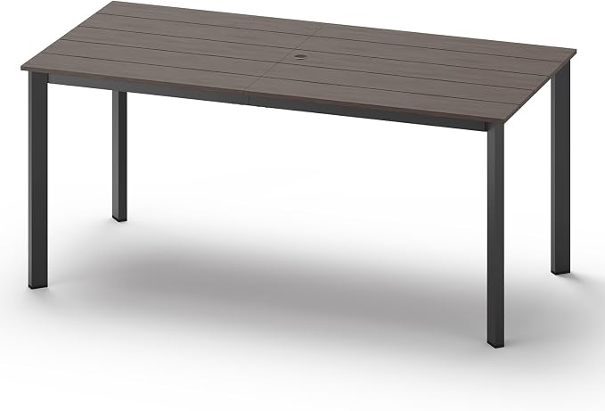 Outdoor Dining Table, Aluminum Patio HDPS Outdooor Table with Umbrella Hole, All Weather Patio Furniture Set, Patio Dining Table (Charcoal)