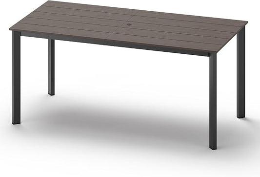 Outdoor Dining Table, Aluminum Patio HDPS Outdooor Table with Umbrella Hole, All Weather Patio Furniture Set, Patio Dining Table (Charcoal)