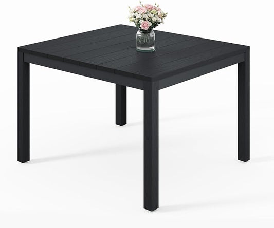 Stoog All-Weather Patio Dining Table for 4, Outdoor HIPS Dining Table with Aluminum Frame, Waterproof Patio Table, Never Rot or Fade, Black