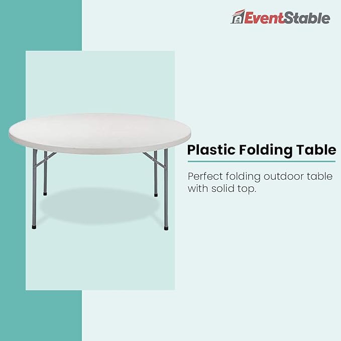 EventStable TitanPRO Commercial Round Plastic Folding Table Set with Rolling Cart, Heavy-Duty White Stackable Portable Tables for Events, Conferences, Catering & Outdoor Use, Pack of 10-60"