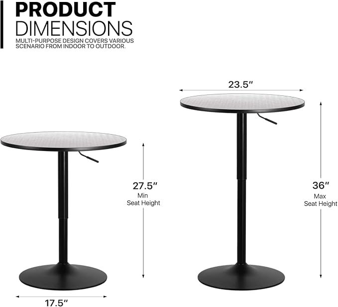 MoNiBloom Pub Round Table Silver Stripe Top with Black Leg and Base, Bar Table 27.5"- 36"" Height Adjustable with 360° Swivel, Cocktail Bistro Table for Dining Bistro Cafe Home Bar, 23.5" Diameter