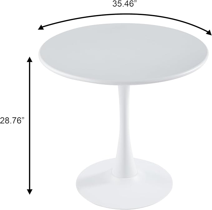 LeisureMod Bello 35" Round Outdoor Dining Table, Modern Black Metal Patio Bistro Table with Pedestal Base, Weather-Resistant Accent Table for Balcony, Garden, Deck, Backyard & Cafe, White
