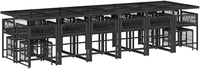 17-Piece Outdoor Dining Set, Large Rectangular Garden Table with 16 Rattan Chairs and Cushions, Weather Resistant Patio Furniture for Backyard, Balcony, and Deck