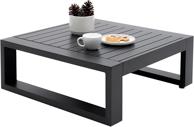 Outdoor Side Table Patio Aluminum Square End Table for Bistro Cafe Patio Small Coffee Table with Slat Top,Grey Frame