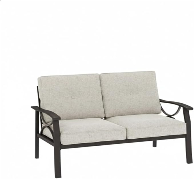 Hassyee 2 Pieces All-Weather Metal Outdoor Conversation Set with Coffee Table and Removable Cushions for Balcony, Patio Furniture Set with Modern Curved Design for Backyard, Lawn (Loveseat)