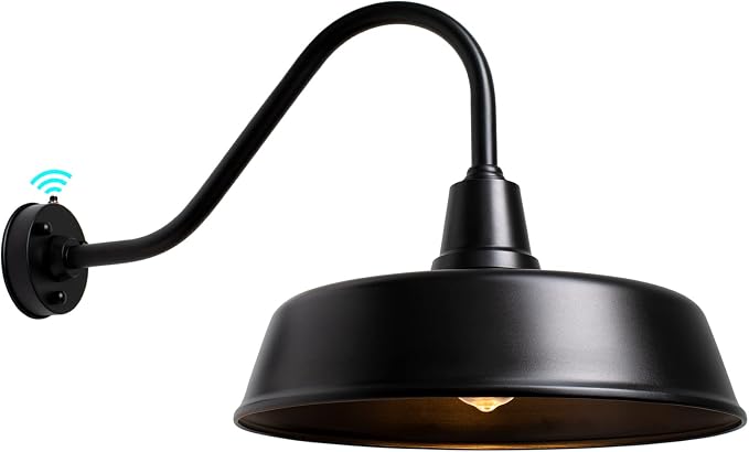 Gooseneck Barn-Lights Outdoor Fixture - 24 inch Farm Style Black Large Lighting Farmhouse Exterior Sconce Wall Light for House, Dusk to Dawn Sensor Front Door Porch Garage (24 inch)