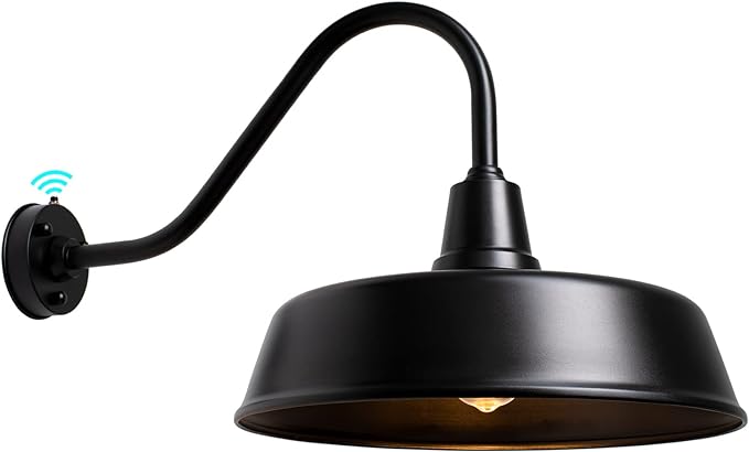 Gooseneck Barn Light, 21inch Dusk to Dawn Black Outdoor Wall Sconce | Weatherproof Steel Exterior Large Lighting Fixture, E26 Base, Easy DIY Install for Porch, Garage, Barn, Farmhouse(1 PC)
