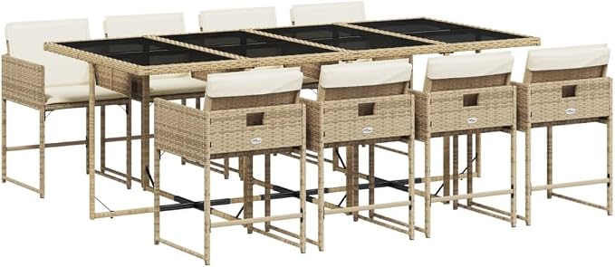 9 pcs Set Garden Dining Set & Balcony Furniture Beige PE Rattan Outdoor Patio Furniture Set Patio Conversation Set for Lawn Backyard Front Porch 86.6 x 41.7 x 28.7 in