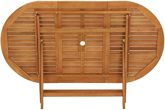 Folding Outdoor Patio Dining Table with Umbrella Hole, Folding Multifunctional Portable Garden Backyard Wooden Folding Foldable Dining Table Home Furniture 63"x33.5"x29.5" -AA
