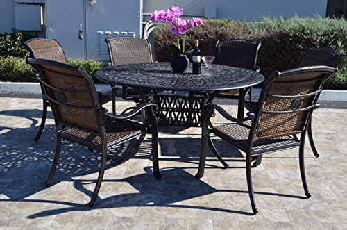 Santa Clara Outdoor Patio 7 pcs Round Dining Set Dark Bronze Cast Aluminum (Set with 6 Swivel Rocker Chairs)