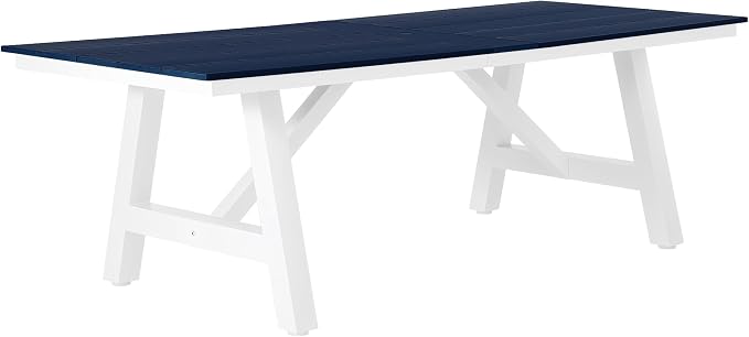 Costaelm Rectangle Patio Table, 8-Person Backyard Table 90" HDPE Dining Table with Umbrella Hole and Metal Frame for Outside, Garden, Poolside, Deck, Porch, Balcony, Navy Blue