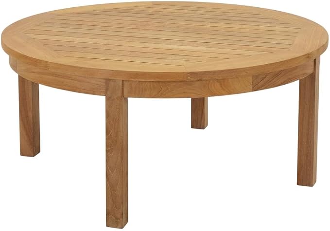 Brown Outdoor Patio Teak Round Coffee Table, 40 Inch Diameter Solid Wood Center Table, Lightweight Design for Garden Deck Backyard Seating