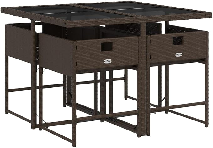 5 pcs Set Patio Dining Set & Garden Dining Set Brown Poly Rattan Balcony Furniture Outdoor Dining Set for Backyard Front Porch Lawn 43.3 x 41.7 x 28.7 in