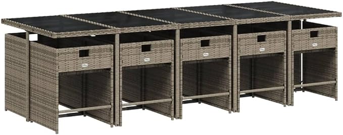 11 Piece Outdoor Patio Dining Set, Space Saving Cube Table with 10 Folding Chairs and Padded Cushions, Weather Resistant PE Rattan Garden Furniture for Backyard and Poolside