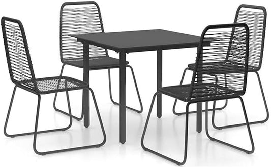 Afuera Living 5 Piece Patio Dining Set, PVC Rattan, Black Finish, Lightweight Steel Frame, UV Resistant, Water Resistant, Modern Design for Garden, Patio, Balcony Outdoor Seating and Dining Use