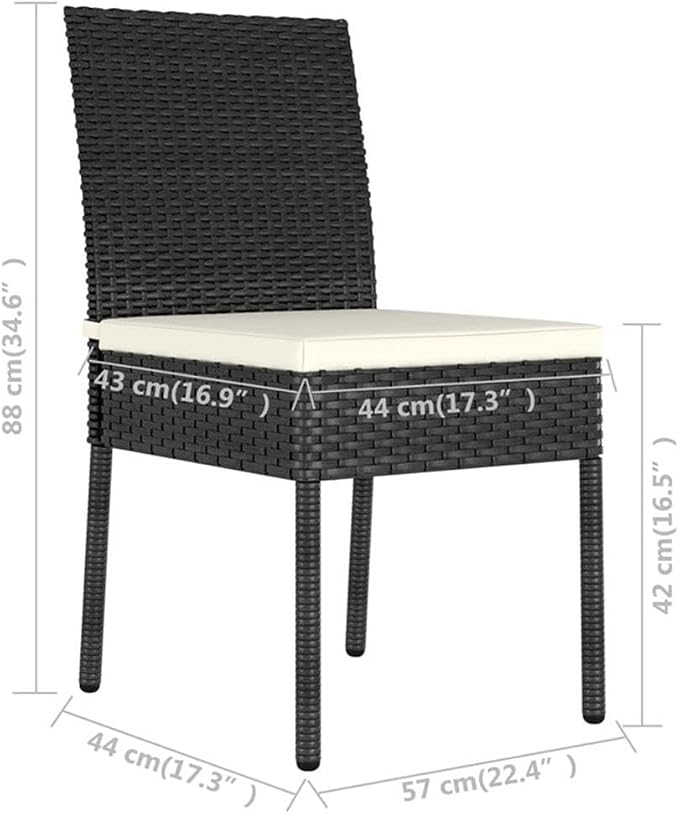 BOWERY HILL 5-Piece Rectangular Patio Dining Set, Black Poly Rattan and Glass, Powder-Coated Steel Frame, Weather-Resistant Cushions, Indoor/Outdoor Use, Compact Design for Garden or Terrace