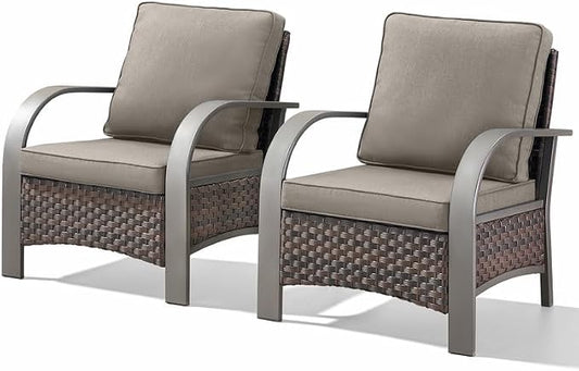 Belord Wicker Patio Chairs Set of 2-300LBS Weight Capacity Oversize Outdoor Patio Chairs with High Backrest Metal Curved Armrest, All Weather PE Rattan Outdoor Seating for Porch Deck Backyard